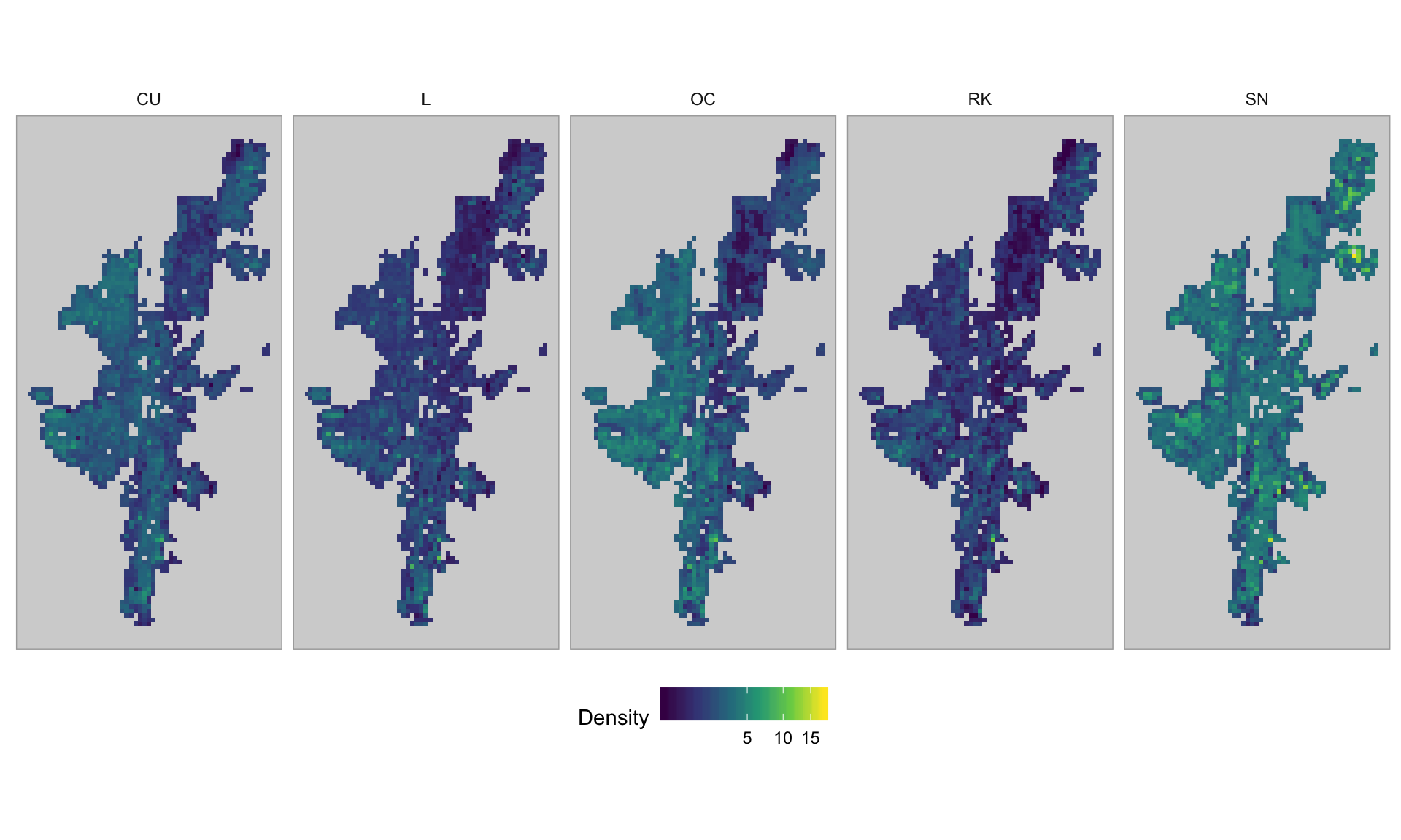Spatial abundance distribution of breeding waders for 2019